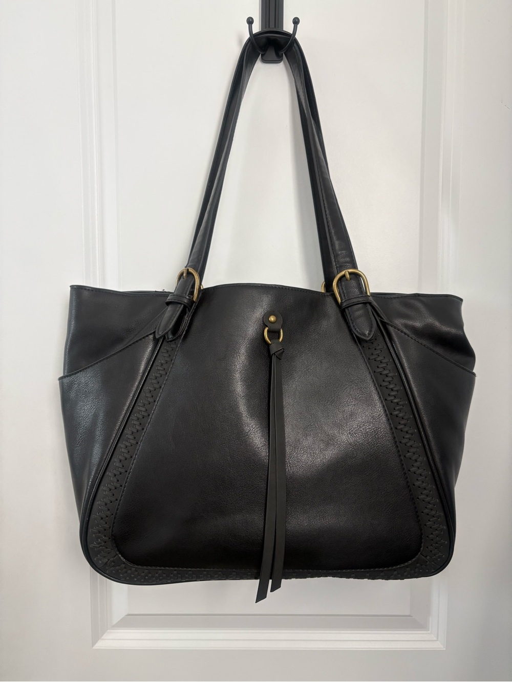 The Pioneer Woman Black Leather Tote with Tassel Accent